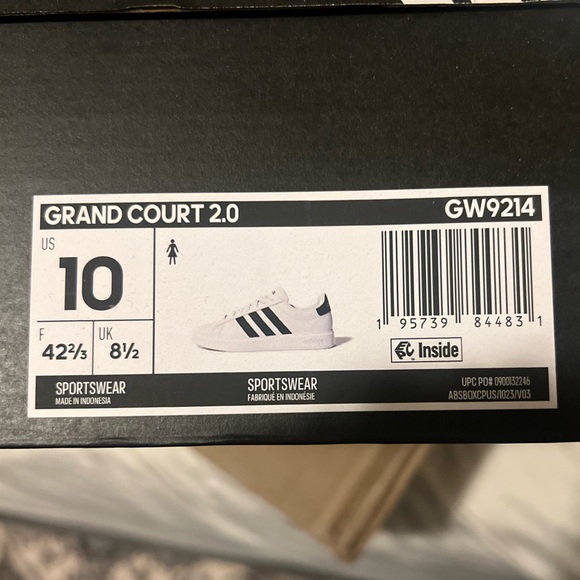 Adidas Grand Court 2.0 White with Black Stripes - Picture 6 of 6